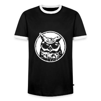 Eule - Männer Kontrast-T-Shirt - Schwarz/Weiß - Vorne - AI Model Female 172 light (172cm) & AI Model Male 178 light (178cm)