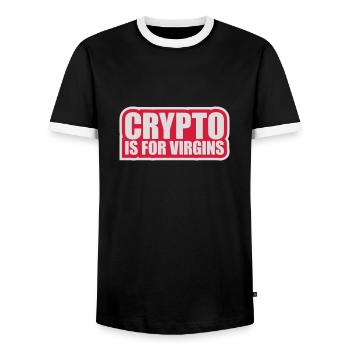 crypto is for virgins - Männer Kontrast-T-Shirt - Schwarz/Weiß - Vorne - AI Model Female 172 light (172cm) & AI Model Male 178 light (178cm)