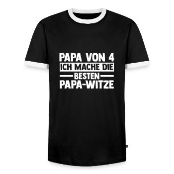 Dad of 4 children - Men's Ringer Shirt - black/white - Front - AI Model Female 172 light (172cm) & AI Model Male 178 light (178cm)
