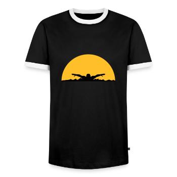 vagues soir soleil nuit palmiers plage île mer - T-shirt contrasté Homme - noir/blanc - Devant - AI Model Female 172 light (172cm) & AI Model Male 178 light (178cm)