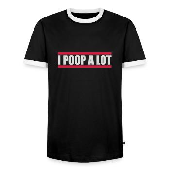 I poop a lot - Men's Ringer Shirt - black/white - Front - AI Model Female 172 light (172cm) & AI Model Male 178 light (178cm)