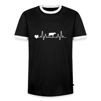 Cow Farmer Heartbeat ECG Line Vaches - T-shirt contrasté Homme - noir/blanc - Devant - AI Model Female 172 light (172cm) & AI Model Male 178 light (178cm)