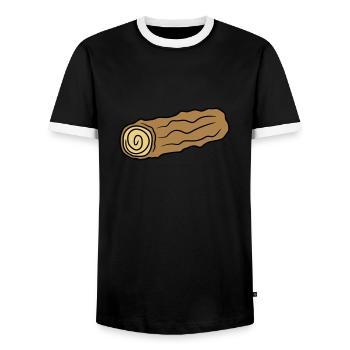 wood floor firewood huette holzscheit bark holzf - Men's Ringer Shirt - black/white - Front - AI Model Female 172 light (172cm) & AI Model Male 178 light (178cm)
