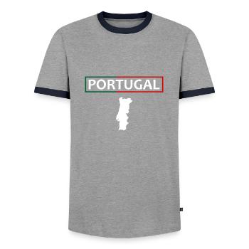 Portugal flag Country outline - Men's Ringer Shirt - grey/navy  - Front - AI Model Female 172 light (172cm) & AI Model Male 178 light (178cm)