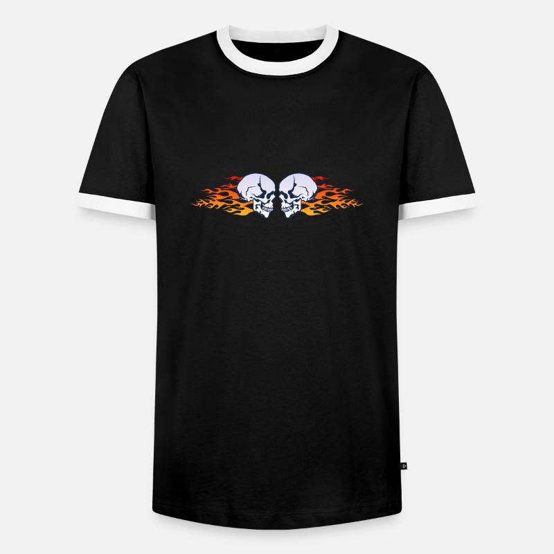 skull skull flame flame flame - Men's Ringer Shirt - black/white