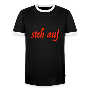 steh auf - Männer Kontrast-T-Shirt - Schwarz/Weiß - Vorne - AI Model Female 172 light (172cm) & AI Model Male 178 light (178cm)
