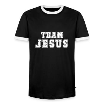 Team Jesus - Men's Ringer Shirt - black/white - Front - AI Model Female 172 light (172cm) & AI Model Male 178 light (178cm)