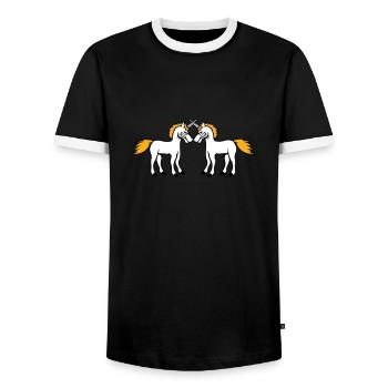 2 Einhörner Kampf Böse Wütend Angriff Duell Team - Männer Kontrast-T-Shirt - Schwarz/Weiß - Vorne - AI Model Female 172 light (172cm) & AI Model Male 178 light (178cm)