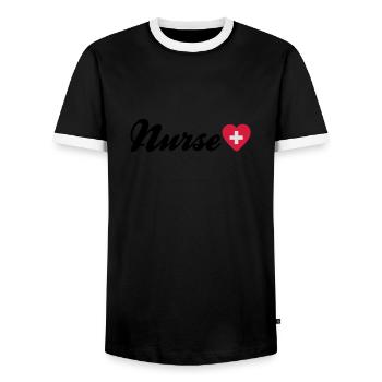 nurse - Men's Ringer Shirt - black/white - Front - AI Model Female 172 light (172cm) & AI Model Male 178 light (178cm)