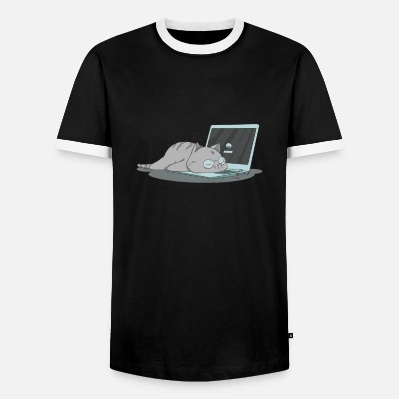 Sleeping cat home office - Männer Kontrast-T-Shirt - Schwarz/Weiß