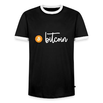 Bitcoin - T-shirt contrasté Homme - noir/blanc - Devant - AI Model Female 172 light (172cm) & AI Model Male 178 light (178cm)
