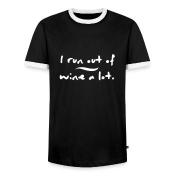 funny i run out of wine, a lot - Men's Ringer Shirt - black/white - Front - AI Model Female 172 light (172cm) & AI Model Male 178 light (178cm)