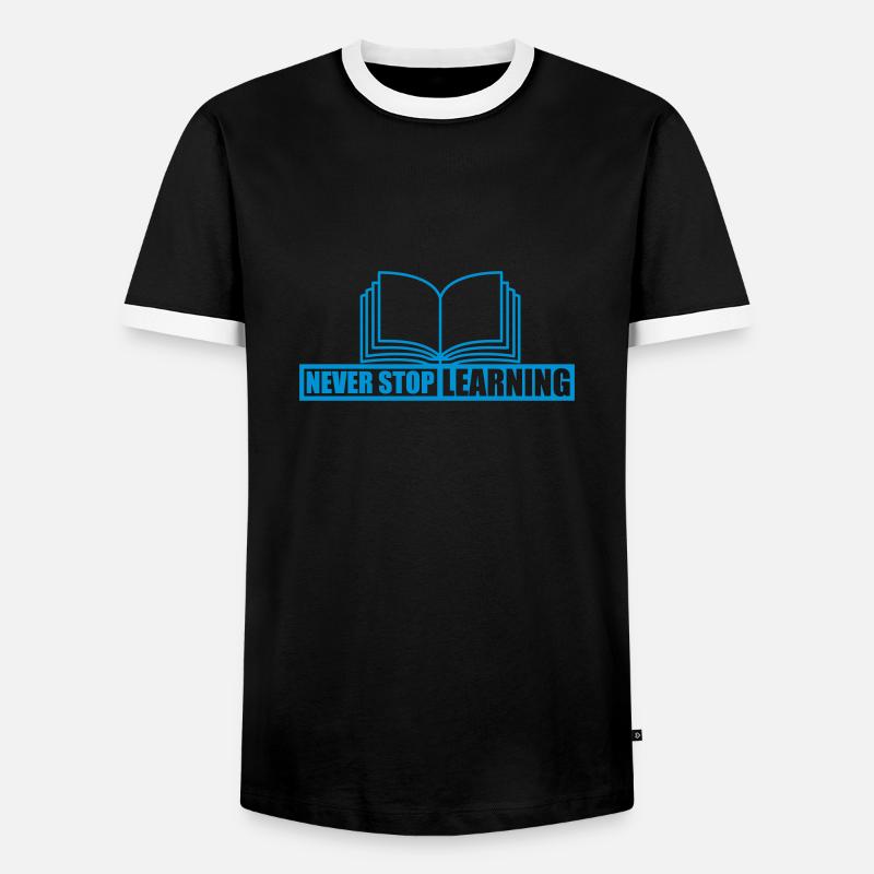 never stop learning quote - Men's Ringer Shirt - black/white
