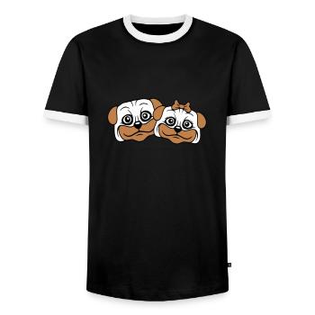 2 chiens Carlin Homme Femme Couple Deux Amoureux Amour - T-shirt contrasté Homme - noir/blanc - Devant - AI Model Female 172 light (172cm) & AI Model Male 178 light (178cm)