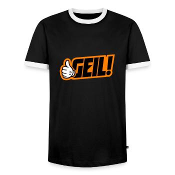 Geil Spruch - Männer Kontrast-T-Shirt - Schwarz/Weiß - Vorne - AI Model Female 172 light (172cm) & AI Model Male 178 light (178cm)