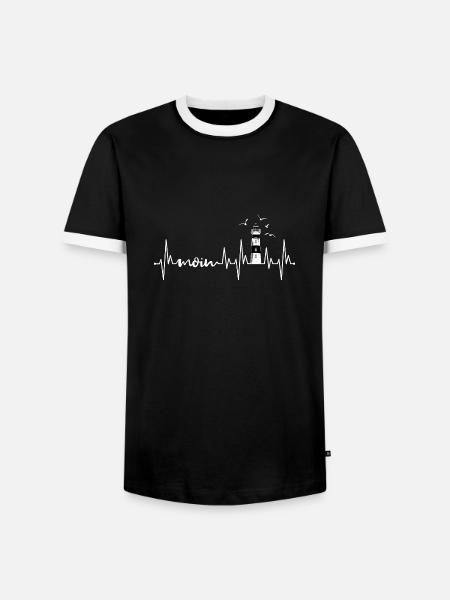 Moin Leuchtturm Herzschlag - Männer Kontrast-T-Shirt - Schwarz/Weiß