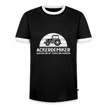 traktoren bauer fährt traktor landwirtschaft ernte - Männer Kontrast-T-Shirt - Schwarz/Weiß - Vorne - AI Model Female 172 light (172cm) & AI Model Male 178 light (178cm)