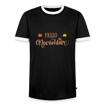 Hello november bonjour novembre nature saison - T-shirt contrasté Homme - noir/blanc - Devant - AI Model Female 172 light (172cm) & AI Model Male 178 light (178cm)