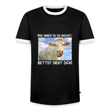 Die Kuh Bettsy sieht dich - Männer Kontrast-T-Shirt - Schwarz/Weiß - Vorne - AI Model Female 172 light (172cm) & AI Model Male 178 light (178cm)