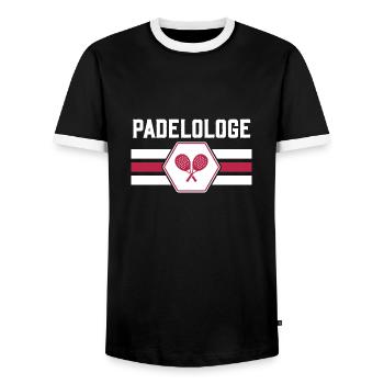 Padel Padeltennis "Padelologist" Paddle Padel memes - Men's Ringer Shirt - black/white - Front - AI Model Female 172 light (172cm) & AI Model Male 178 light (178cm)