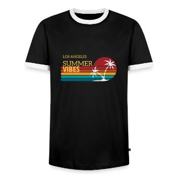 LA Summer Vibes Retro Strand Geschenkidee - Männer Kontrast-T-Shirt - Schwarz/Weiß - Vorne - AI Model Female 172 light (172cm) & AI Model Male 178 light (178cm)