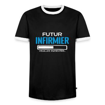 Futur Infirmier Idée Cadeau Infirmier - T-shirt contrasté Homme - noir/blanc - Devant - AI Model Female 172 light (172cm) & AI Model Male 178 light (178cm)