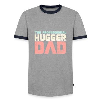 The Professional Hugger Dad - Men's Ringer Shirt - grey/navy  - Front - AI Model Female 172 light (172cm) & AI Model Male 178 light (178cm)