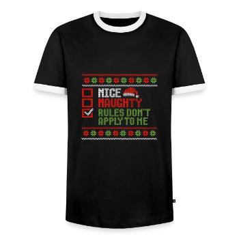 Christmas Xmas Saying Humor Funny Witty - Men's Ringer Shirt - black/white - Front - AI Model Female 172 light (172cm) & AI Model Male 178 light (178cm)