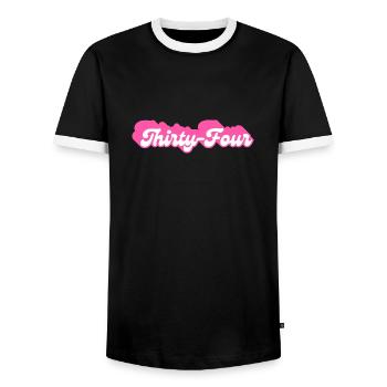 Thirty-Four Birthday - 34th Birthday Retro Pink - Men's Ringer Shirt - black/white - Front - AI Model Female 172 light (172cm) & AI Model Male 178 light (178cm)