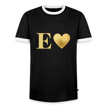 Letter e golden heart - Men's Ringer Shirt - black/white - Front - AI Model Female 172 light (172cm) & AI Model Male 178 light (178cm)