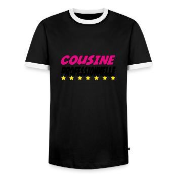 PROFESSIONAL COUSIN - Men's Ringer Shirt - black/white - Front - AI Model Female 172 light (172cm) & AI Model Male 178 light (178cm)