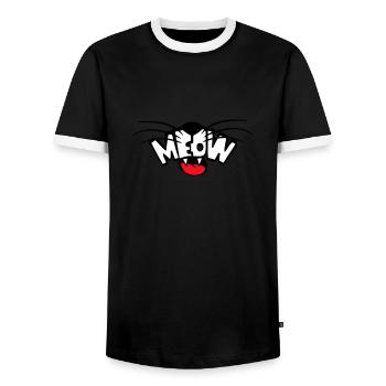 Meow Cat Comic Text Meow Funny Cartoon Quote - Men's Ringer Shirt - black/white - Front - AI Model Female 172 light (172cm) & AI Model Male 178 light (178cm)