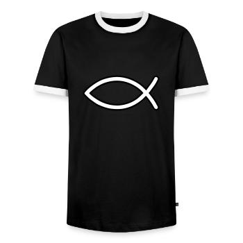 Jesus Fish Symbol - Men's Ringer Shirt - black/white - Front - AI Model Female 172 light (172cm) & AI Model Male 178 light (178cm)