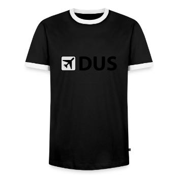 Airport - Flughafen - DUS - Düsseldorf - 3 Letter - Männer Kontrast-T-Shirt - Schwarz/Weiß - Vorne - AI Model Female 172 light (172cm) & AI Model Male 178 light (178cm)