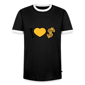 coeur dollar j'aime amour symbole signe argent riche - T-shirt contrasté Homme - noir/blanc - Devant - AI Model Female 172 light (172cm) & AI Model Male 178 light (178cm)