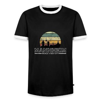 Lustig Mannheim Retro - Männer Kontrast-T-Shirt - Schwarz/Weiß - Vorne - AI Model Female 172 light (172cm) & AI Model Male 178 light (178cm)
