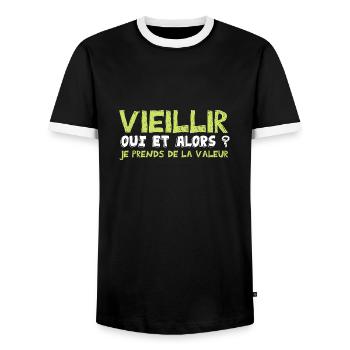 vieillir oui et alors je prends de la valeur - T-shirt contrasté Homme - noir/blanc - Devant - AI Model Female 172 light (172cm) & AI Model Male 178 light (178cm)