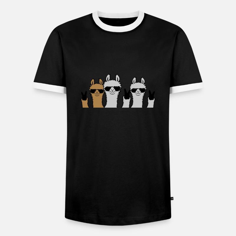 Crew Freunde Lama Peace - Männer Kontrast-T-Shirt - Schwarz/Weiß