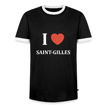 i love Saint Gilles - T-shirt contrasté Homme - noir/blanc - Devant - AI Model Female 172 light (172cm) & AI Model Male 178 light (178cm)