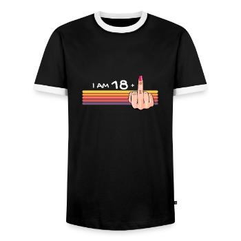 Ich bin 28 + 1 Mittelfinger-Shirt Ich bin 28 plus, - Männer Kontrast-T-Shirt - Schwarz/Weiß - Vorne - AI Model Female 172 light (172cm) & AI Model Male 178 light (178cm)