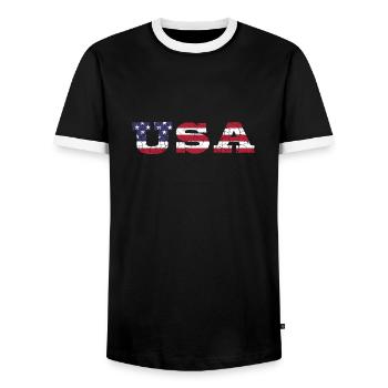 United States in the colors of the American flag flag flag - Men's Ringer Shirt - black/white - Front - AI Model Female 172 light (172cm) & AI Model Male 178 light (178cm)