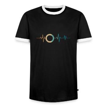 Retro Heartbeat Runic Alphabet - Men's Ringer Shirt - black/white - Front - AI Model Female 172 light (172cm) & AI Model Male 178 light (178cm)