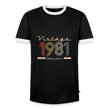 Vintage Classic 1981 pseudo retro year of birth - Men's Ringer Shirt - black/white - Front - AI Model Female 172 light (172cm) & AI Model Male 178 light (178cm)