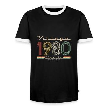 Vintage classique 1980 pseudo rétro année de naissance - T-shirt contrasté Homme - noir/blanc - Devant - AI Model Female 172 light (172cm) & AI Model Male 178 light (178cm)