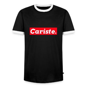 red rectangle carlist - Men's Ringer Shirt - black/white - Front - AI Model Female 172 light (172cm) & AI Model Male 178 light (178cm)