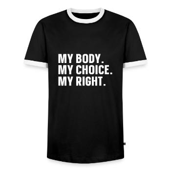 My body My decision - Men's Ringer Shirt - black/white - Front - AI Model Female 172 light (172cm) & AI Model Male 178 light (178cm)