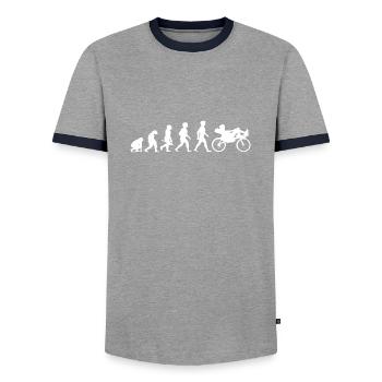 Evolution Liegerad Liegefahrrad Fahrrad Radsport - Männer Kontrast-T-Shirt - Grau/Navy  - Vorne - AI Model Female 172 light (172cm) & AI Model Male 178 light (178cm)