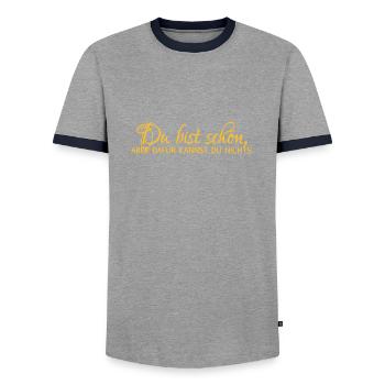 Vous êtes belle, mais vous ne pouvez pas l'aider. - T-shirt contrasté Homme - gris/marine  - Devant - AI Model Female 172 light (172cm) & AI Model Male 178 light (178cm)