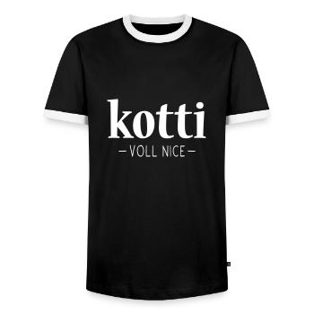 KOTTI SPRUCH, KOTTI VOLL NICE BERLIN - Männer Kontrast-T-Shirt - Schwarz/Weiß - Vorne - AI Model Female 172 light (172cm) & AI Model Male 178 light (178cm)