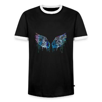 angelwings,wings,watercolor,red,angel wings - Men's Ringer Shirt - black/white - Front - AI Model Female 172 light (172cm) & AI Model Male 178 light (178cm)